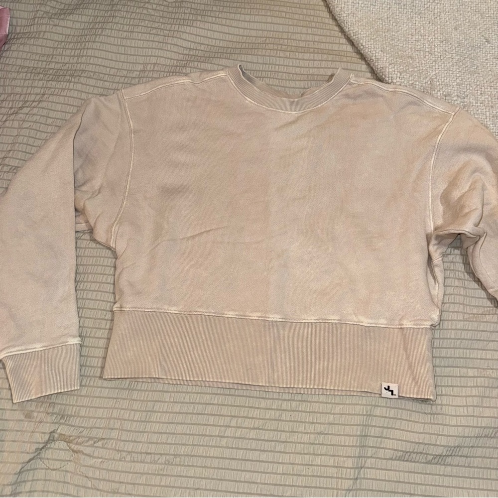 Sunbleached Tan Cropped Oversized JoyLab Crew Neck Sweatshirt xsmall